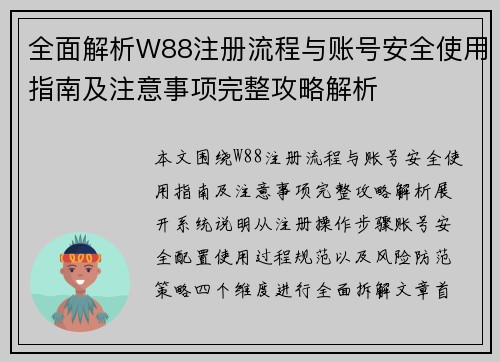全面解析W88注册流程与账号安全使用指南及注意事项完整攻略解析