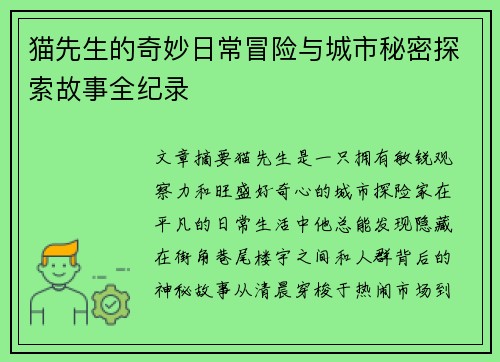 猫先生的奇妙日常冒险与城市秘密探索故事全纪录